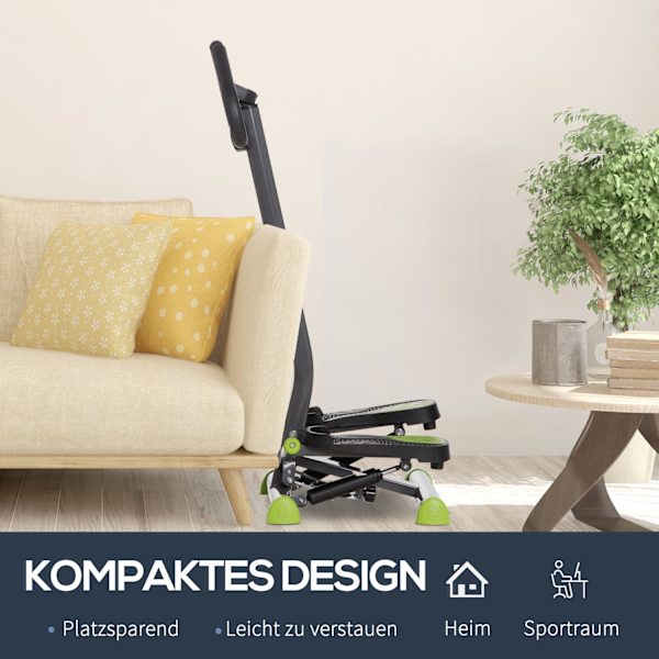 Home Trainer Stepper Fitness Swing Stepper Lcd-Näytöllä Ja Kahvalla Jopa 100 Kg Teräs Abs Harmaa + Vihreä 55 X 44 X 108 Cm