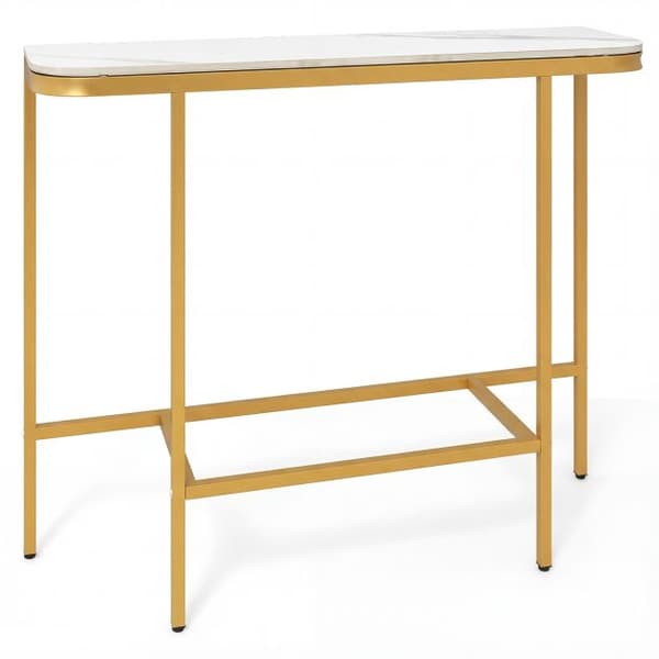 Sofakonsolbord, bordplade i imiteret marmor, metalstel, 110 cm