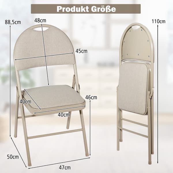 4 beige klapstole, metalstel, polstret sæde