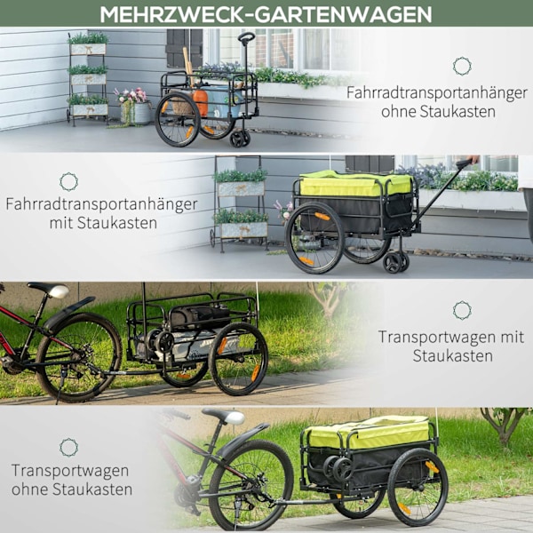 2-i-1 lasttrailer, last 40 kg, med bremse, opbevaringstaske, dæksel, reflekser, Oxford, 130 x 64 x 103 cm, gul