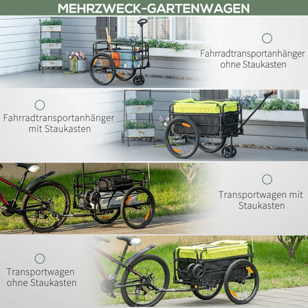 2-i-1 lastvagn, last 40 kg, med broms, förvaringsväska, lock, reflexer, Oxford, 130 x 64 x 103 cm, gul