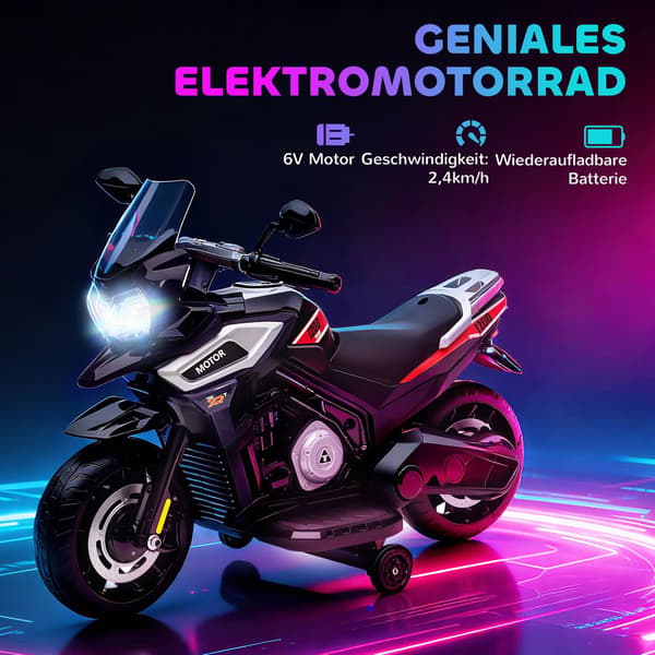 Elektrisk børnemotorcykel, 18-36 måneder, sort
