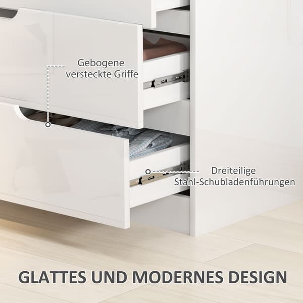 Kommode sideskab med 4 skuffer, kommode til stue, soveværelse, hvid højglans 60 x 40 x 85cm |