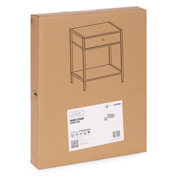 Loft sengebord med skuffe og hylde – lys eg