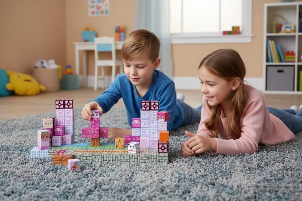 Magnetiska byggklossar för barn, 140 bitar, rosa