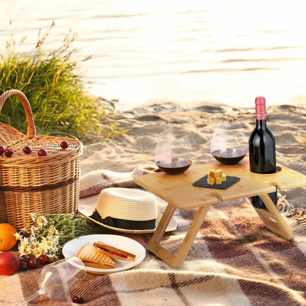 Fyrkantigt picknickvinbord i bambu