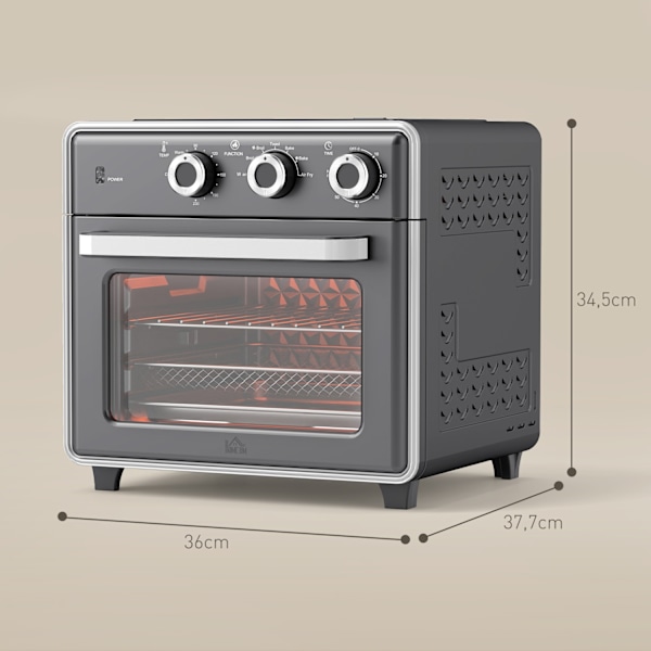 Miniugn med cirkulerande luft 20L miniugn med bakplåt, grillgaller och smulplåt, 90°C-230°C varmluftsfritös med 5 lägen, frityrkorg, 60 min timer, 140