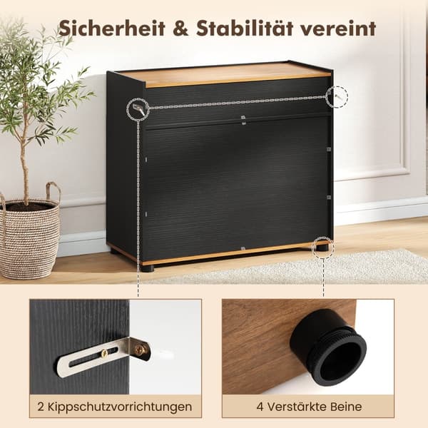 Svart träskänk med låda och 2 dörrar, 80 cm