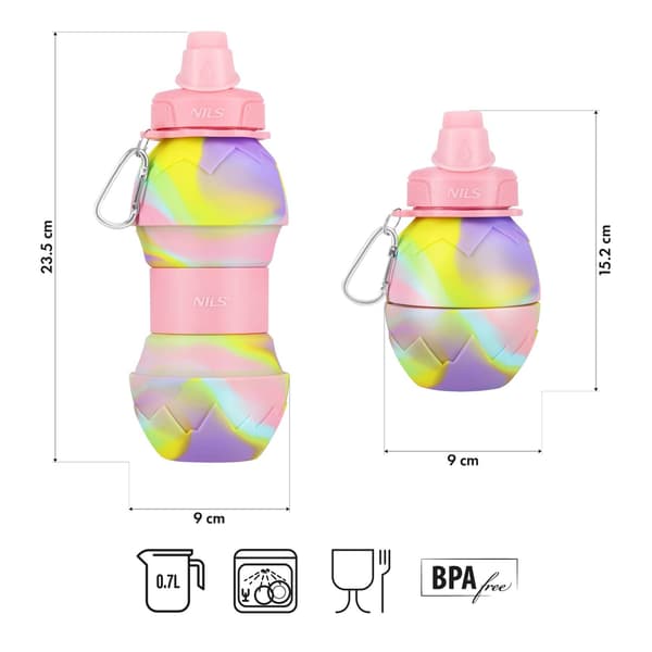 Silikoni taittuva vesipullo, 700 ml, vaaleanpunainen