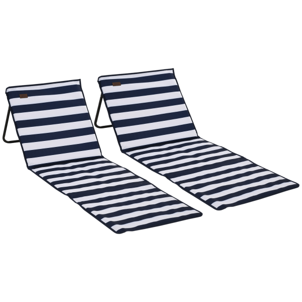 Beach Mat Set Med 2 Vikbar Justerbar Bärväska Tidskriftsväska Stål Oxford Blå + Vit