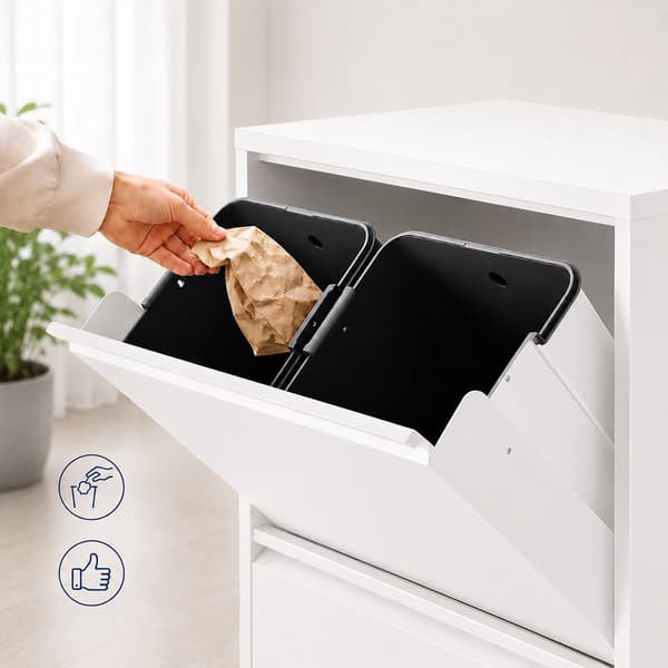 Papperskorg med 4 fack, 4x18L, vit, tippbart system