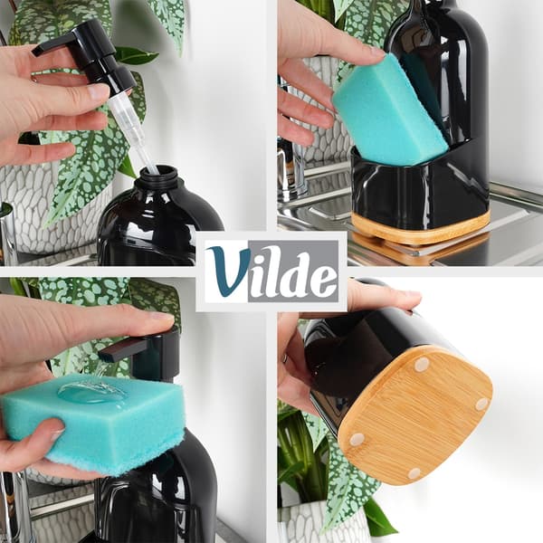 Opvaskedispenser med svampeholder, sort, 500 ml