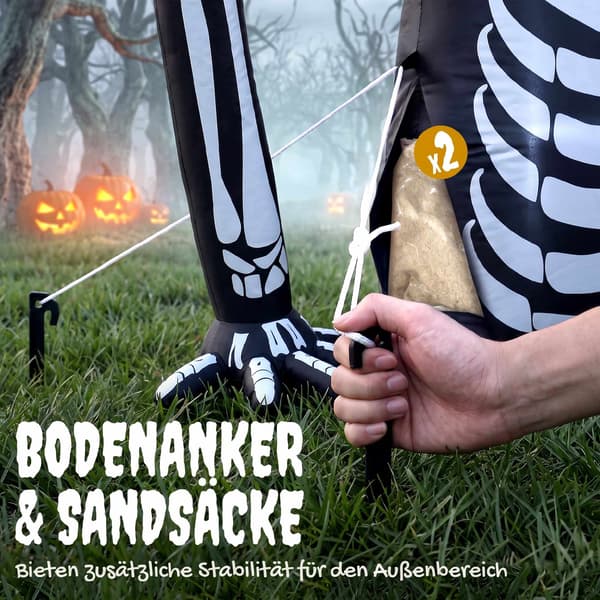 Uppblåsbart Halloween-skelett med LED-ljus, 210T polyester