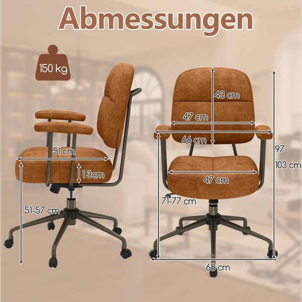 Ergonomisk kontorsstol med armstöd & hjul, justerbar