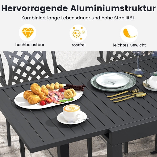 Havebord aluminium udtrækbart 80/160 x 80cm spisebord vejrbestandigt mørkegrå