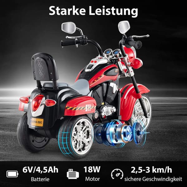 6V Børne Elmotorcykel med Lys & Lyd, Rød