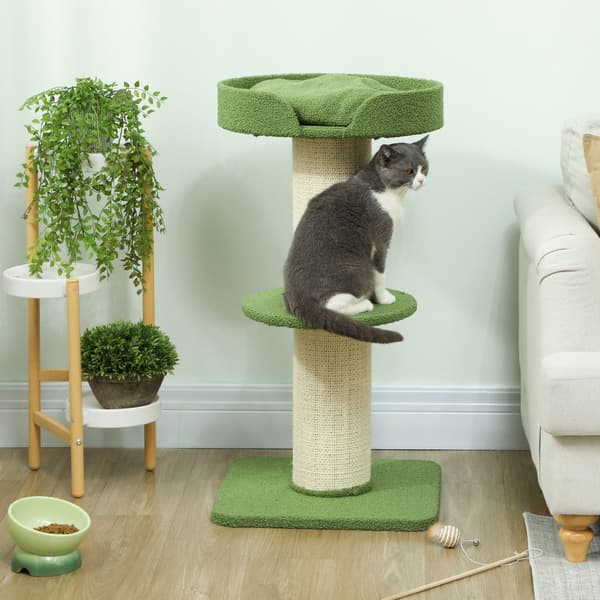 Kattetræ 91 cm med seng, platforme, sisalstolper, grøn