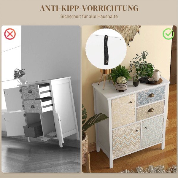 Kommode Opbevaringsskab 2 Skuffer 3 Rum Vippebeskyttelse Stue Soveværelse Hvid 68X34X80Cm