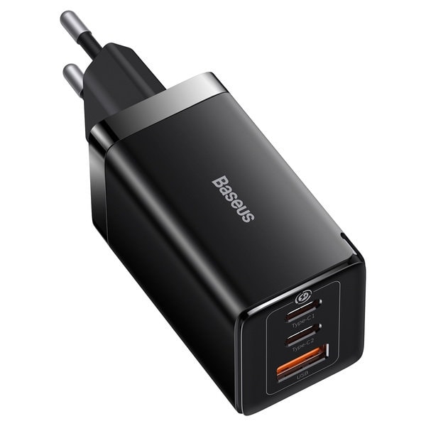 GaN 2x USB-C USB 65W snabb nätverksladdare + USB-C-kabel, svart