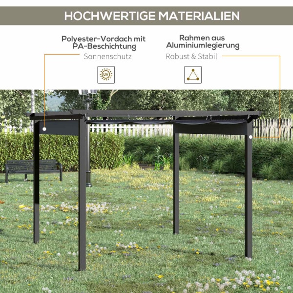 Pergola 2,95 X 2,95 M Gazebo Altantak Med Skjuttak Aluminium Polyester Grå