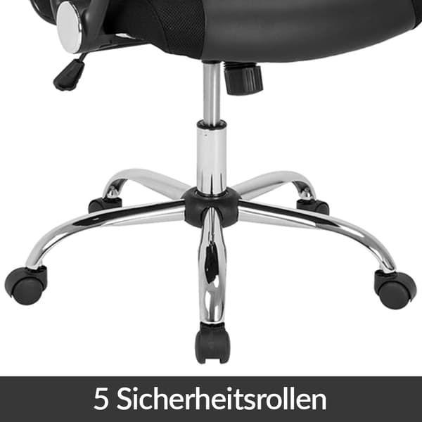 Ergonomisk sort kontorstol, net og PU-læder, høj ryg