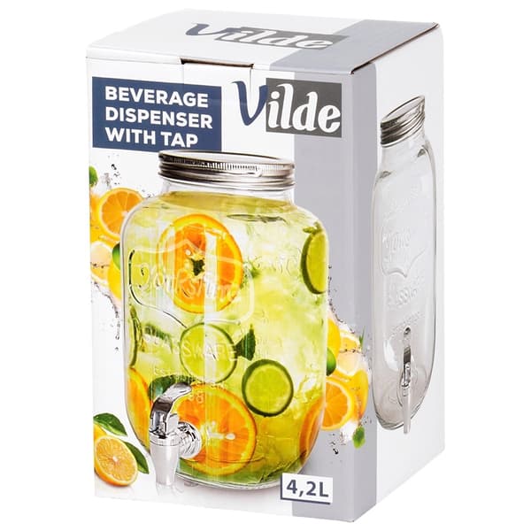 Glas drikkevaredispenser med hane, 4 liters kapacitet