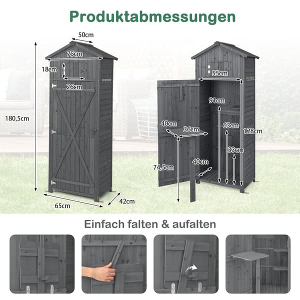 Udendørs træskur, aflåseligt, foldbart bord, 180,5 cm