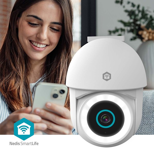 SmartLife utomhuskamera | Wi-Fi | Spotlight | 3MP Full HD 1296p | Panorering | IP65 | Cloud Storage (tillval) / microSD (ingår ej) / Onvif | 5 V DC |