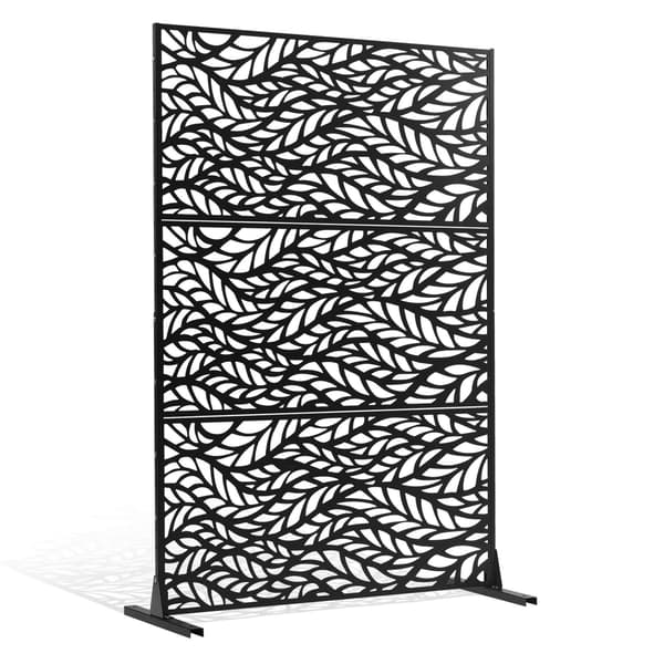 Metalskærm, fritstående med 3 paneler, 47x72 sort