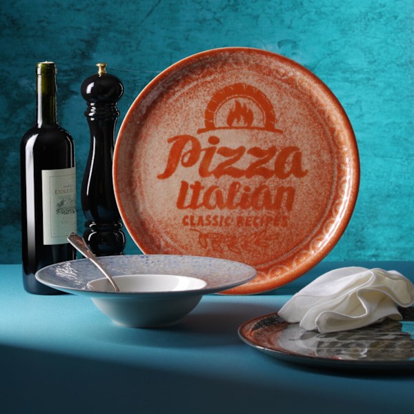 Reseptikokoelma Brick Red posliinipizzalautanen, halk. 33 cm - sarja 6 kpl.