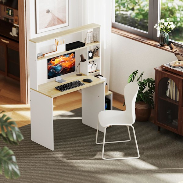 Skrivebord 113 x 45 cm Computer Skrivebord Kontorbord med åbne hylder CPU Stand Stålramme til hjemmekontor Soveværelse Eg |