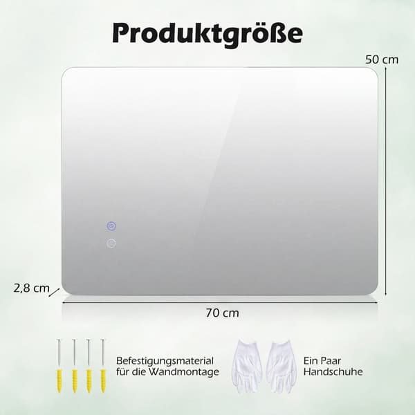 LED badeværelsesspejl, 70x50 cm, antidug, justerbart lys