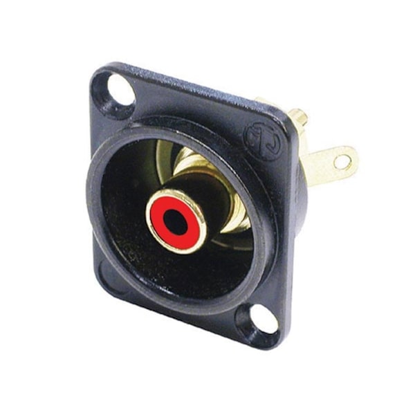 Neutrik - Phono Socket mustassa kromi D-muotoisessa kotelossa, punaiset eristyslevyt