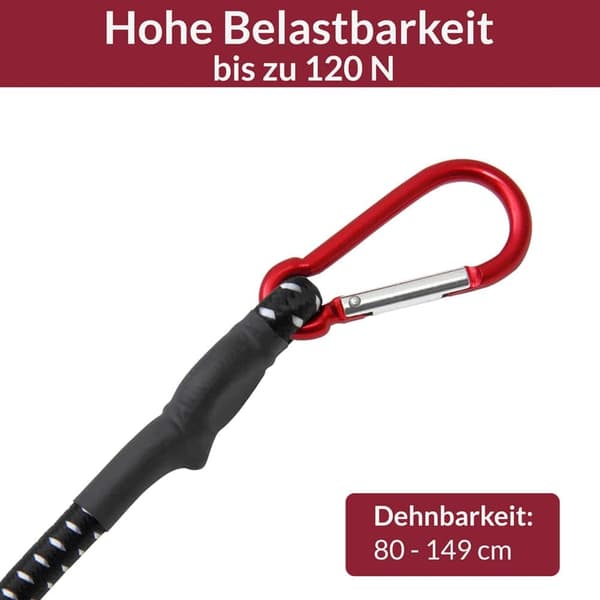 Bungee-lina med karbinhakar, 80 cm x 10 mm, 2-pack