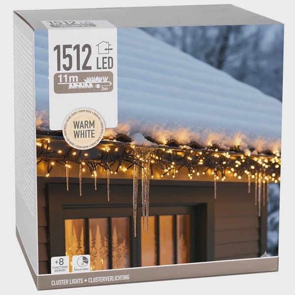 LED-jouluvalot, 1512 Lämmin valkoinen, 11 m, 8 tilaa