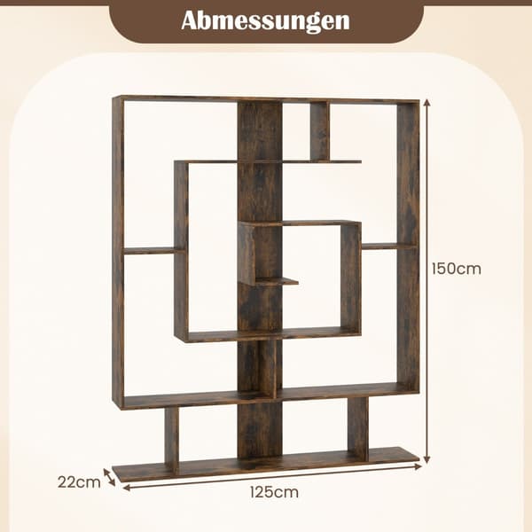 7-lags bogreol, geometrisk design, rustik brun