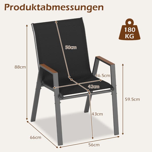 Set med 2 stapelbara trädgårdsstolar, andningsbart Teslin-tyg