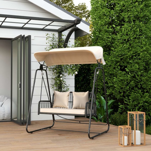 Hollywood Swing Rattan 2-personers havegynge med justerbar solsejlepude Hængebænk Holder op til 240 kg Hængende gyngebænk til havebalkon 149 x 121 x 1