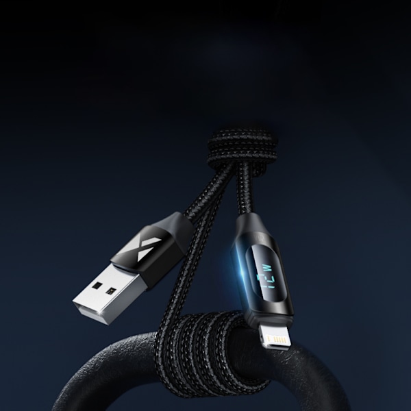 iPhone USB-A - Lightning-kaapeli LED-näytöllä 2,4A 1m musta