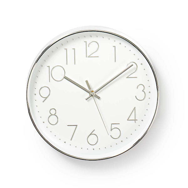 Väggklocka | Diameter: 300 mm | Plast | Silver / Vit