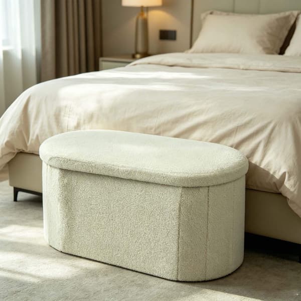 Förvaringsbänk i tyg, Sage Teddy – oval klädd sits
