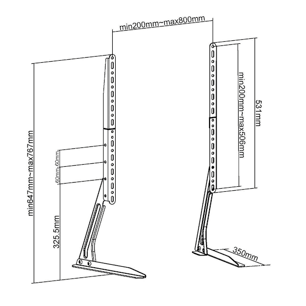 Fast TV Stand | 13-70 " | Maximal skärmvikt som stöds: 50 kg | Justerbar förinställda höjder | Stål | Svart