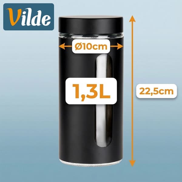 Glasbeholder til tør mad, sort låg, 1,3 l