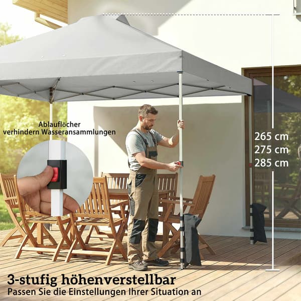 Pop-up-paviljonki, UV50+ vedenpitävä, 3 sivuseinää, vaaleanharmaa