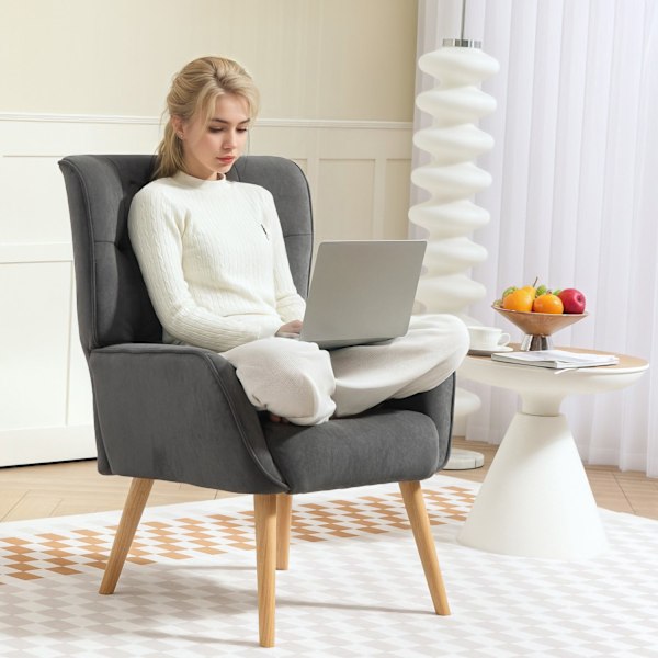 Lænestol Stue Lounge Stol Afslapningsstol med træben Læsestol med Velvet Look Polstret Stol til Soveværelse Grå