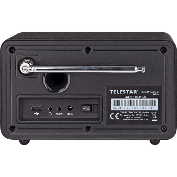 DIRA M 1 A Mobile EWF Batteridriven Mono Multifunktionsradio DAB+ / FM / Internet / Bluetooth Svart
