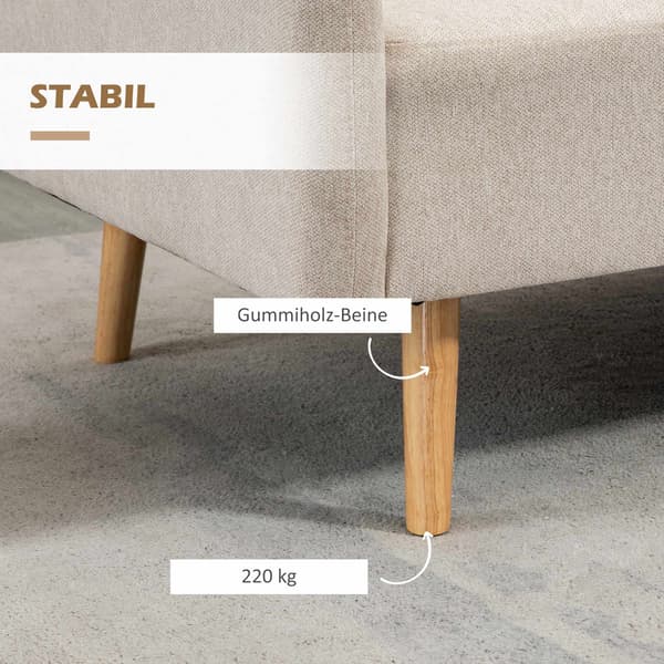 Krämfärgad 2-sitssoffa med kuddar, modern design, träben