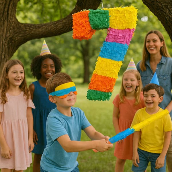 Nummerpiñata med flagermus og bind for øjnene
