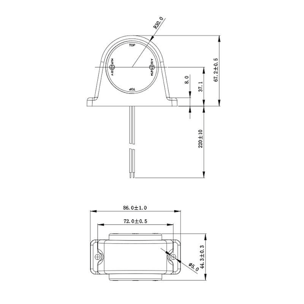 Outline markeringslampe rød/hvid 68x62mm 8LED