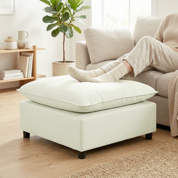 Modern tygfotpall med plastben, 75 cm, krämvit